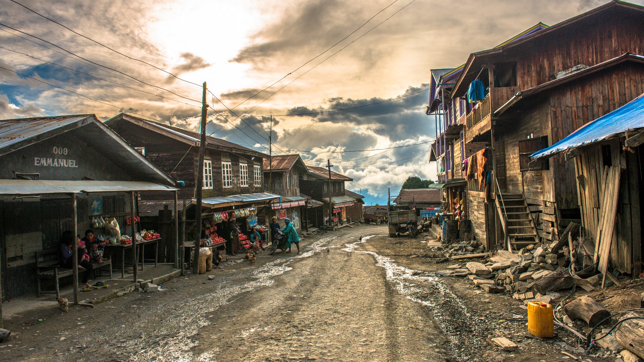 A Street Between Wooden Houses — Myanmar